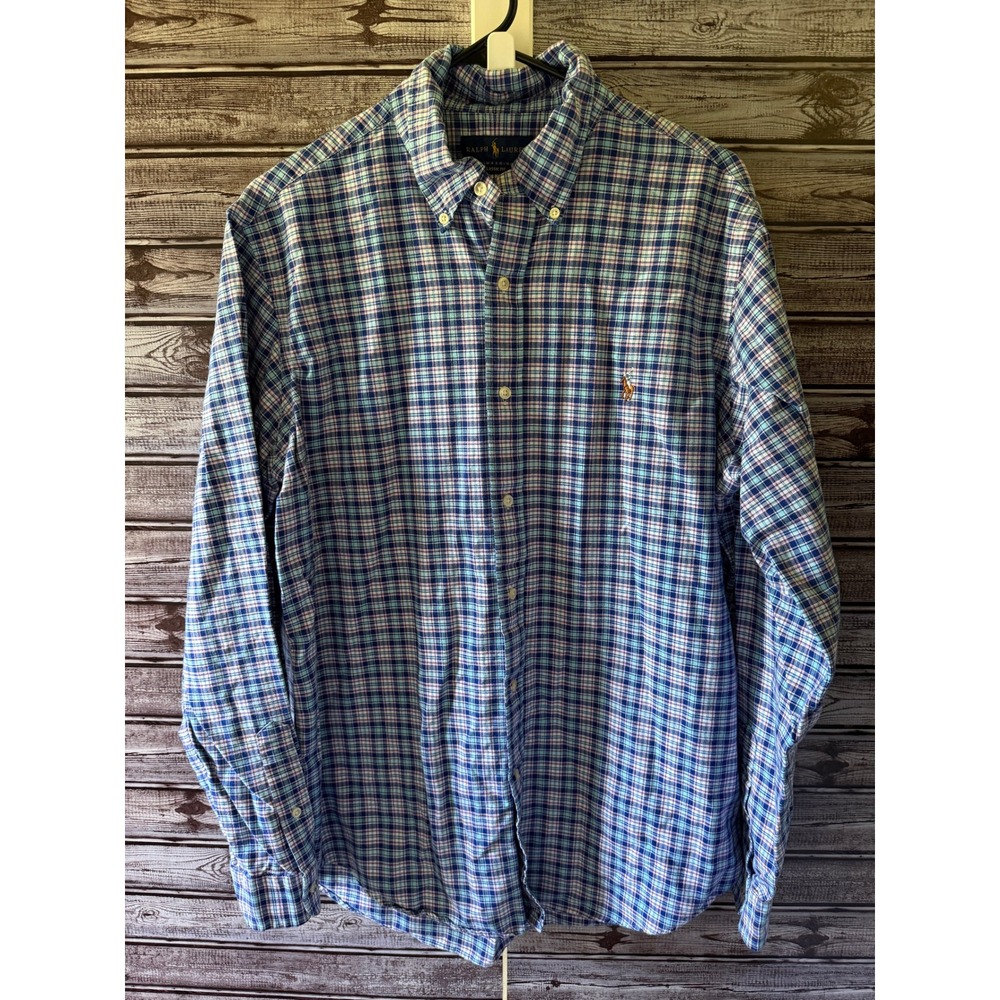 Ralph Lauren Men's Classic‎ Fit Plaid Button Down Shirt Blue Pink Large